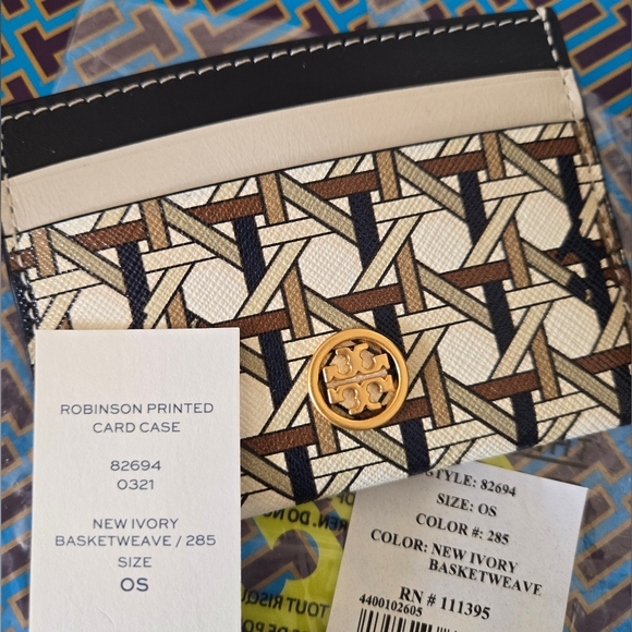 💫 Tory Burch: Robinson Leather Basketweave Print Card/Coin Case - Picture 3 of 6